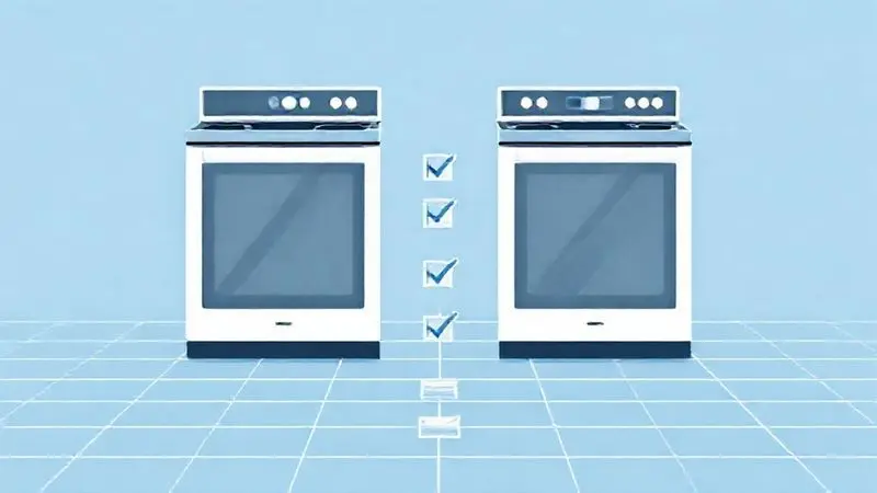 Ilustração digital que representa o processo de comparação e escolha entre diferentes modelos de fogões de embutir.