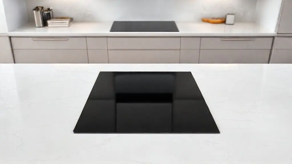 Cooktop de indução preto moderno em bancada de mármore branco para análise completa de qualidade e custo-benefício.