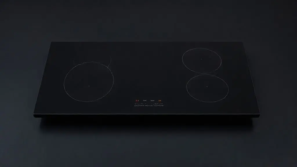 Cooktop de indução preto ultra-realista de quatro zonas em estúdio profissional, destacando design moderno e tecnologia.