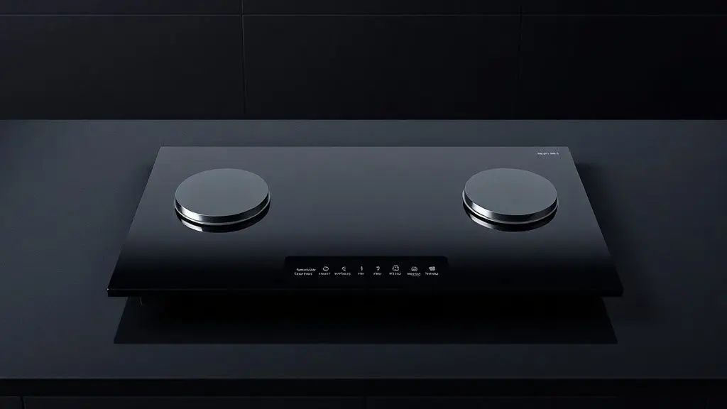 Fotografia de cooktop moderno em vidro preto com design minimalista, destacando a qualidade e a tecnologia do aparelho de cozinha.