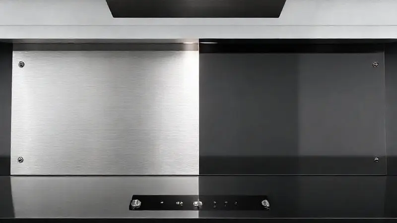 Render 3D ilustrando a diferença conceitual entre a superfície de um cooktop em inox e outro em vidro temperado.