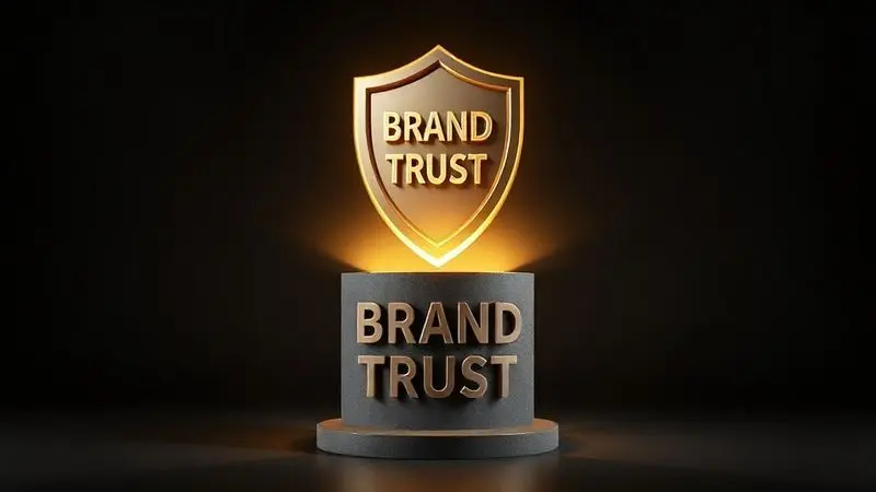 Render 3D de um emblema de escudo dourado, simbolizando a reputação, confiança e credibilidade de uma marca no mercado.