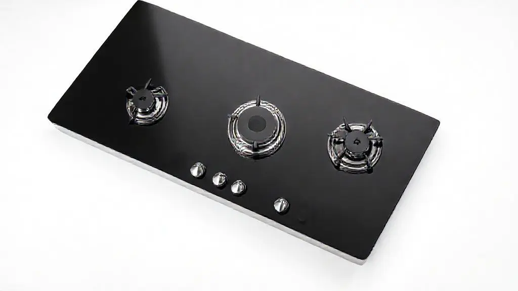 Fogão 5 bocas moderno com mesa de vidro temperado preta e acendimento automático, ideal para cozinhas contemporâneas.