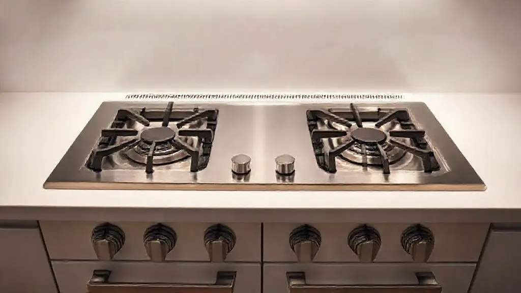 Imagem de destaque ultra-realista de um fogão de quatro bocas com acabamento em aço inoxidável e design moderno, ideal para cozinhas contemporâneas.