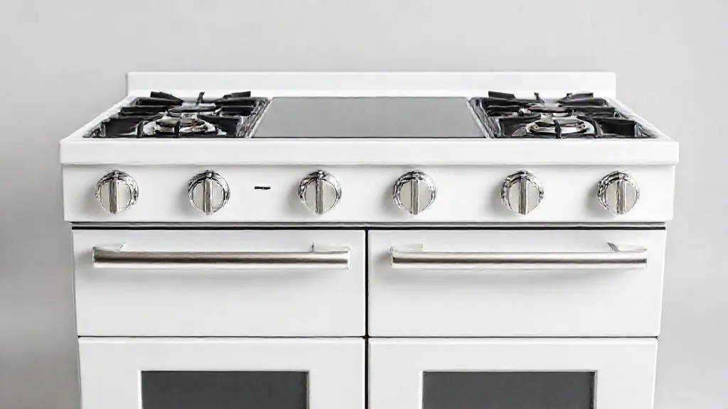 Fotografia de estúdio profissional do fogão 4 bocas com design moderno, queimadores potentes e forno autolimpante para cozinha residencial.