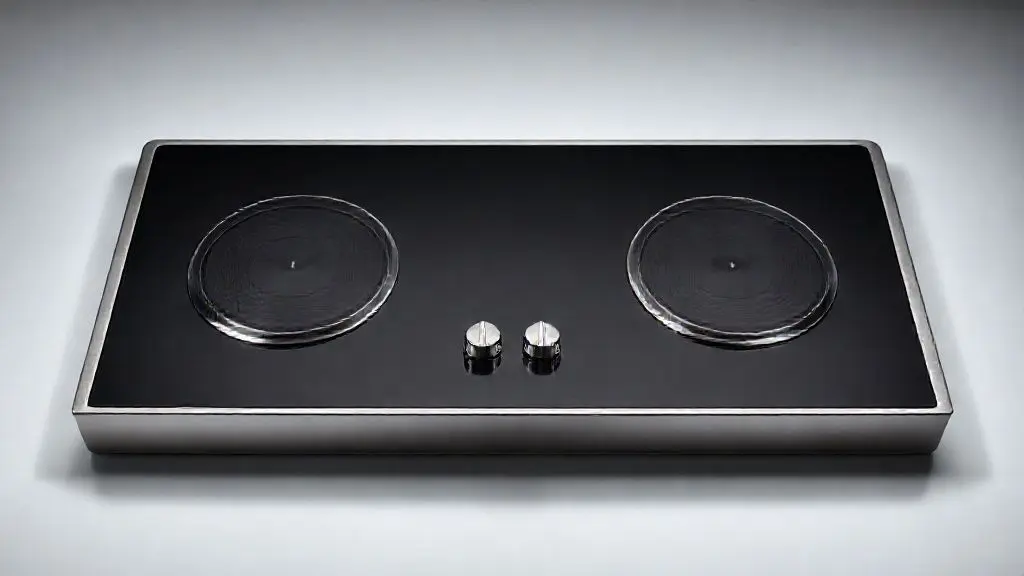 Fogão elétrico de 2 bocas moderno com superfície de vidro cerâmico preto e acabamento em aço inox, ideal para cozinhas compactas.
