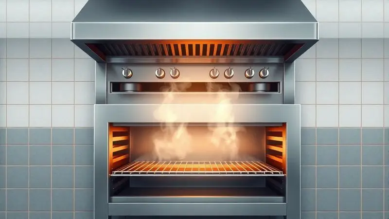 Ilustração conceitual da sinergia entre o fogão e o forno industrial, otimizando o fluxo de trabalho na cozinha.