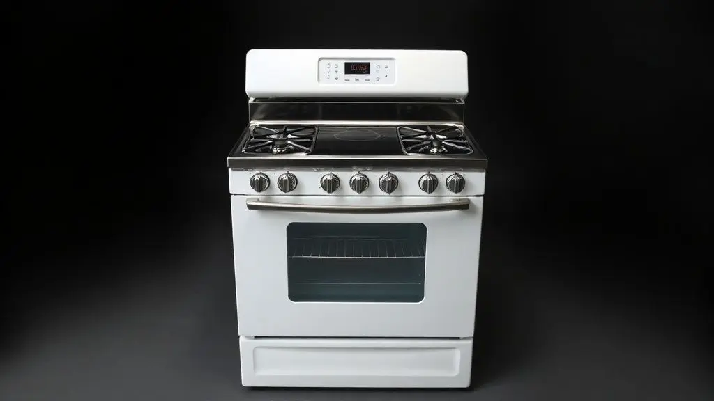 Fogão de piso moderno e elegante com 4 bocas e forno, em aço inoxidável, destacando-se em uma fotografia de produto ultra-realista.