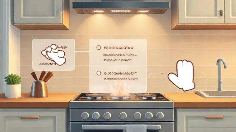 Ilustração conceitual de uma cozinha com destaque para as recomendações de segurança e uso correto do fogão a gás.