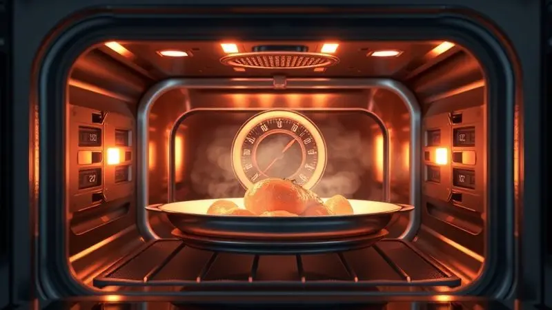 Ilustração digital 3D do interior de um forno com cozimento uniforme e controle preciso de temperatura.