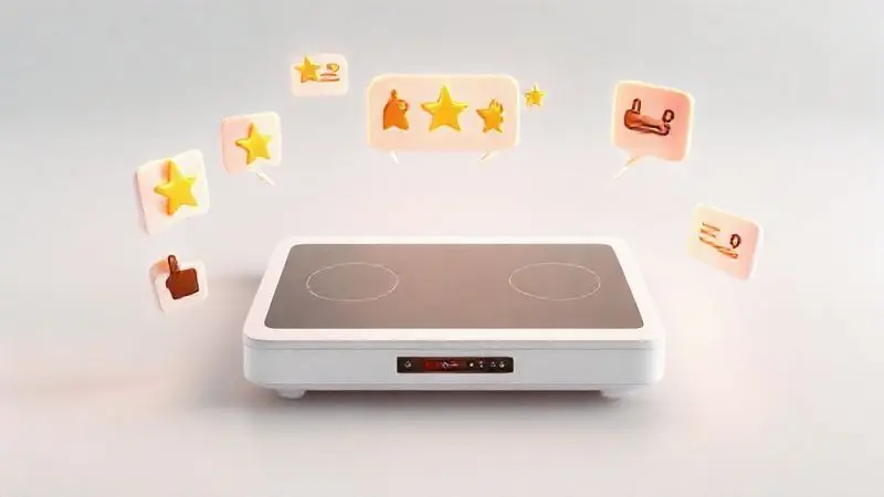 Composição 3D de ícones de satisfação e balões de diálogo flutuantes, representando as opiniões positivas dos consumidores.