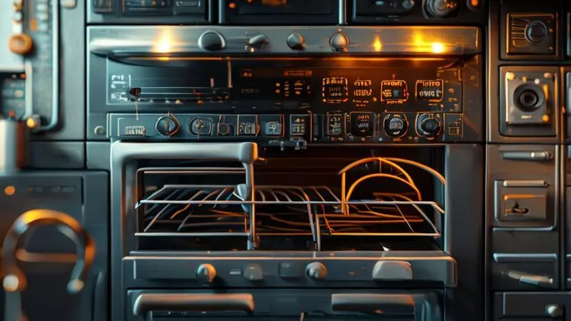 Ilustração conceitual mostrando causas comuns de bloqueio automático do forno e falhas técnicas
