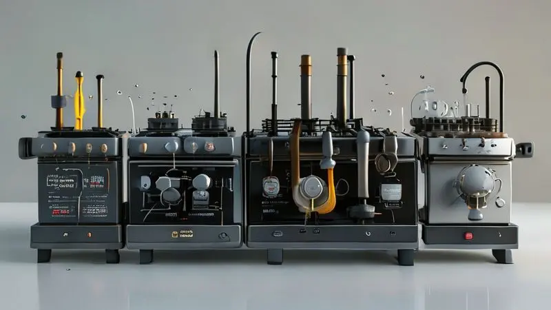 Ilustração conceitual das cinco principais causas de falha no sistema de acendimento automático de fogão