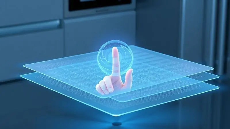 Diagrama conceitual da tecnologia touch capacitiva usada em fogões, mostrando sensores invisíveis que detectam o toque dos dedos