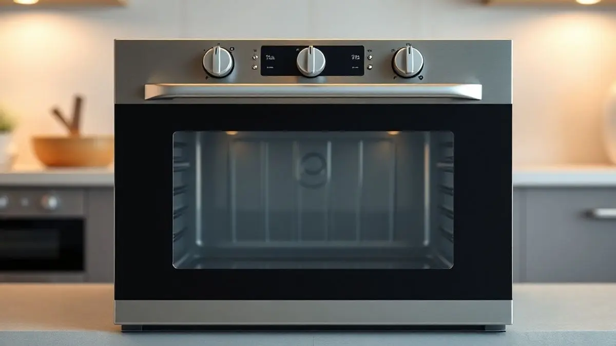 Forno de cozinha moderno em configuração padrão para demonstração de uso e ligação