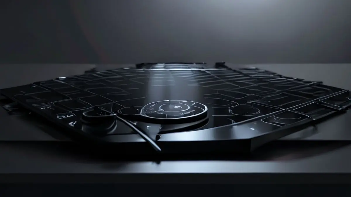 Cooktop de indução com superfície de vidro preto e painel de controle touch, em foto profissional com detalhes nítidos.