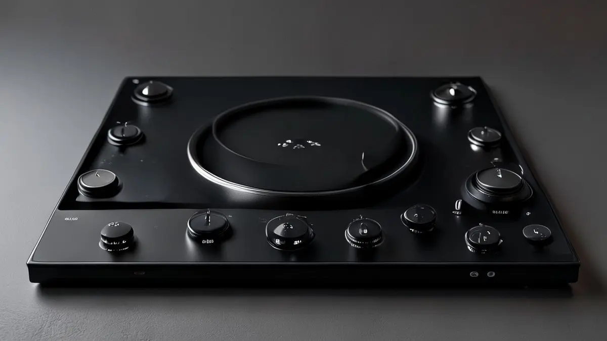 Cooktop de indução quatro bocas com superfície de vidro preto e controles touch, perfeito para cozinhas modernas