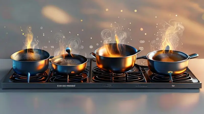 Ilustração com 5 dicas práticas para economizar energia usando fogão por indução na cozinha