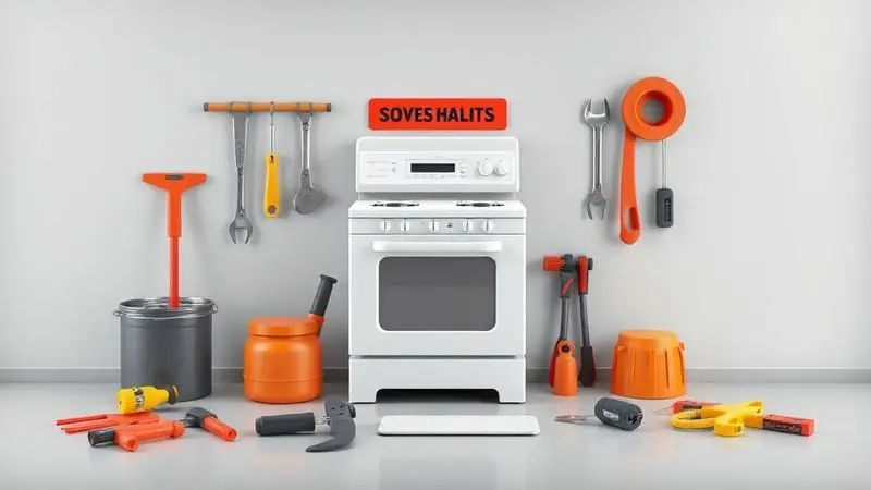 Ilustração conceitual de equipamentos de segurança para reparo doméstico de fogão