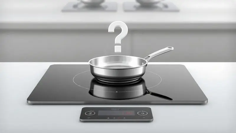 Ilustração conceitual de fogão de indução detectando panela incompatível ou ausente