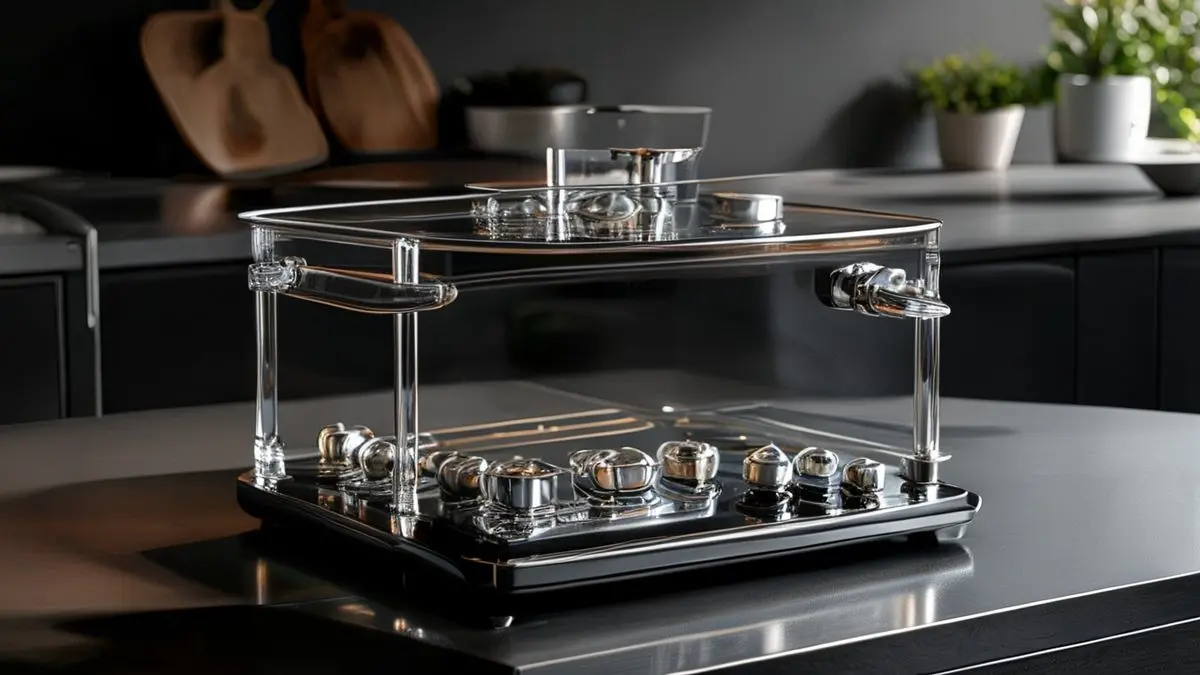 Fogão moderno com mesa de vidro temperado em cozinha contemporânea, mostrando design elegante e superfície de fácil limpeza