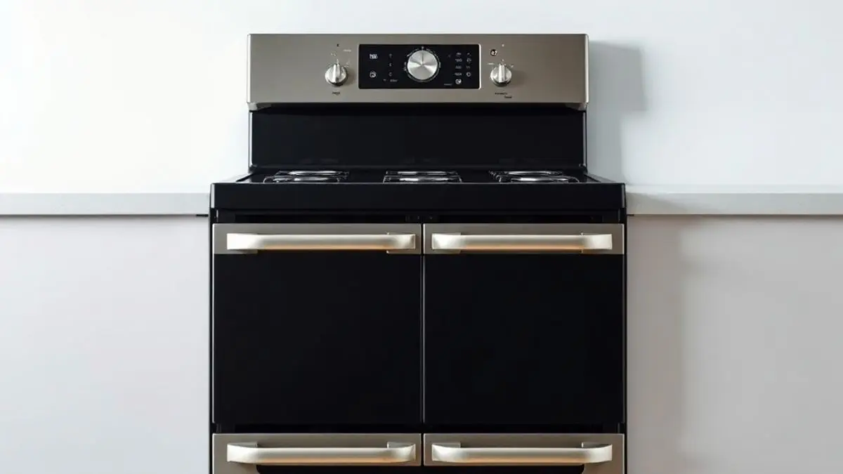Fogão de cozinha moderno sem marcas em fotografia profissional de estúdio com iluminação suave e fundo limpo.