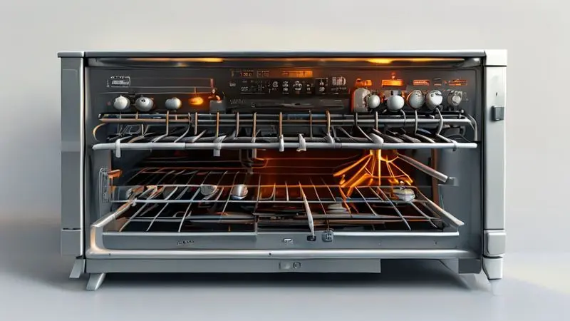 Diagrama ilustrativo em corte transversal mostrando os componentes internos de um forno de fogão e seu sistema de ignição