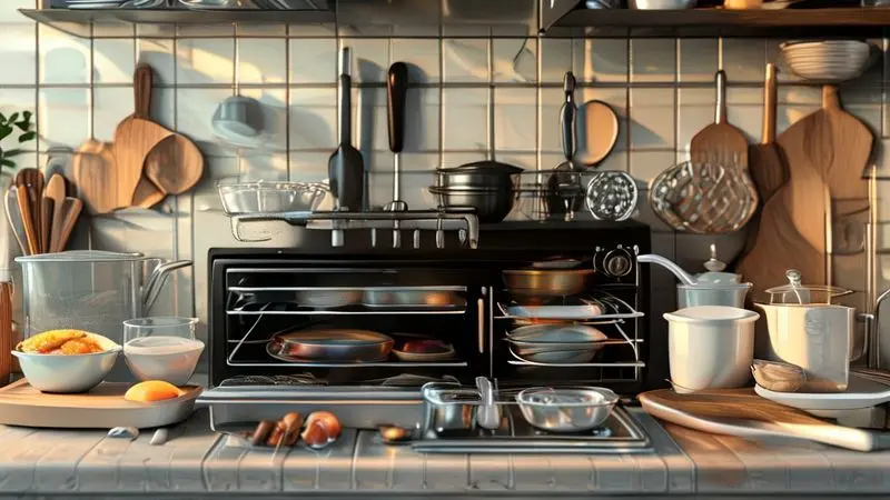 Ilustração de utensílios de cozinha compatíveis e não compatíveis com forno elétrico