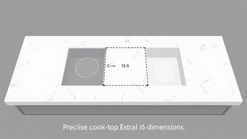 Diagrama ilustrativo mostrando diferença entre medidas externas do cooktop e corte interno na bancada para instalação