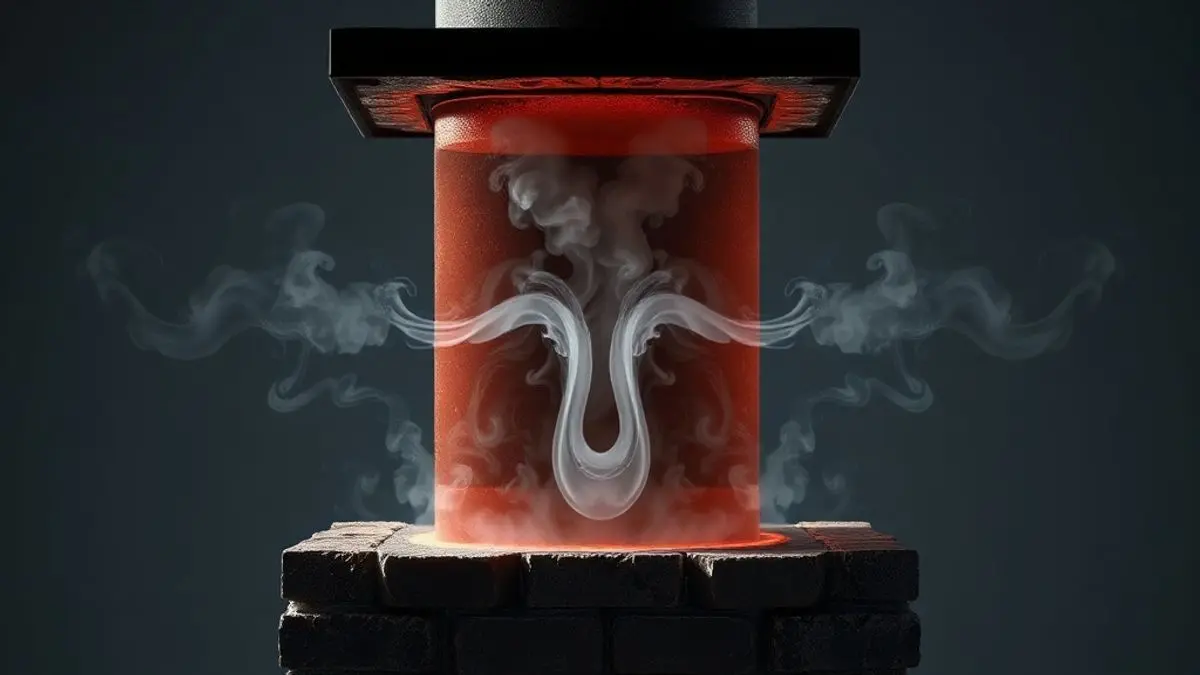 Corte transversal ilustrativo de uma chaminé mostrando o fluxo de fumaça e física da exaustão