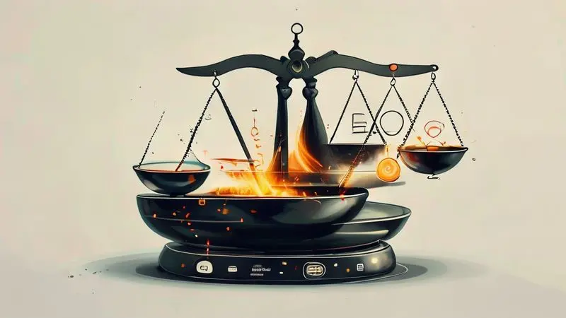 Ilustração conceitual dos prós e contras das panelas para fogão de indução.