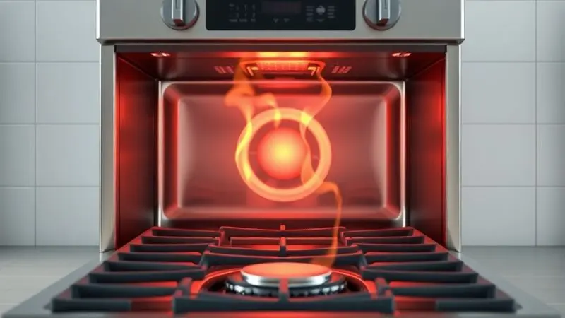 Riscos potenciais de passar mangueira de gás atrás do forno, ilustração conceitual de perigos