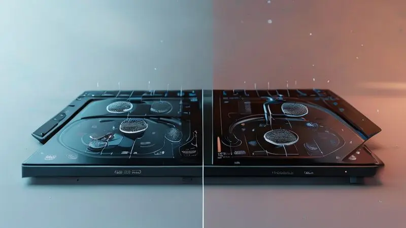 Ilustração científica comparativa da superfície de vidro de indução versus vidro comum