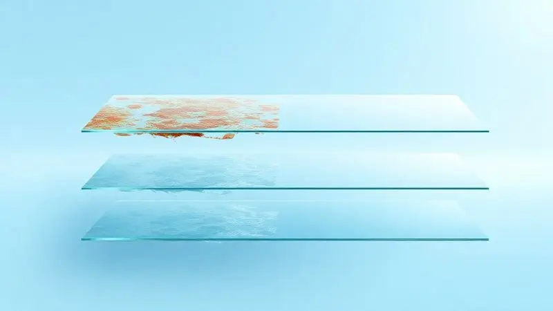 Ilustração conceitual da técnica Skyscraper para remoção de gordura e manchas queimadas em fogão de vidro.