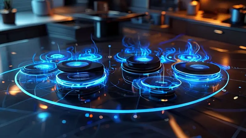 Representação visual da tecnologia SmartHeat distribuindo calor de forma inteligente nas bocas do cooktop