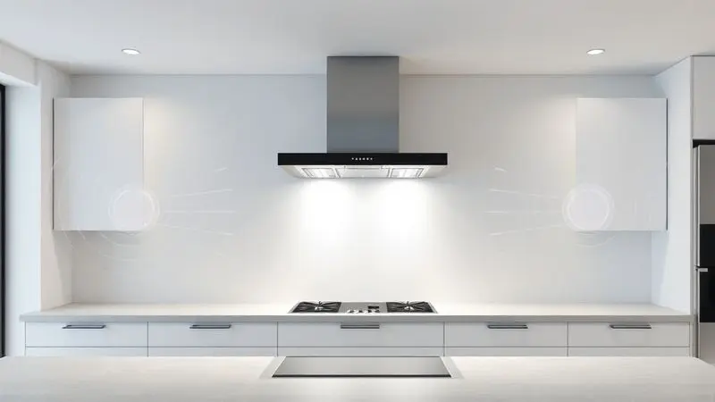 Visualização artística dos três níveis de sucção de um depurador em funcionamento na cozinha